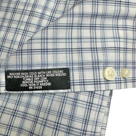 Jos A Bank Traveler Tailored Shirt L Blue Plaid Cotton Blend LS TravelTech - Picture 7 of 8